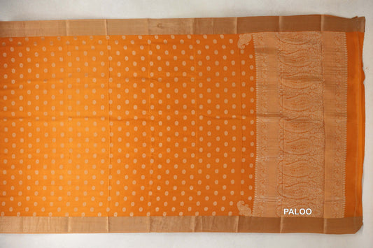 Bright Orange Mysore Silk Saree paloo