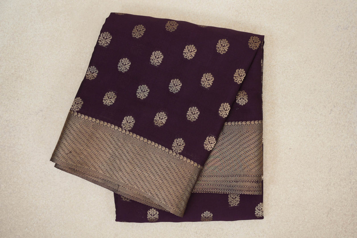 folded Deep Purple Mysore Silk Saree 