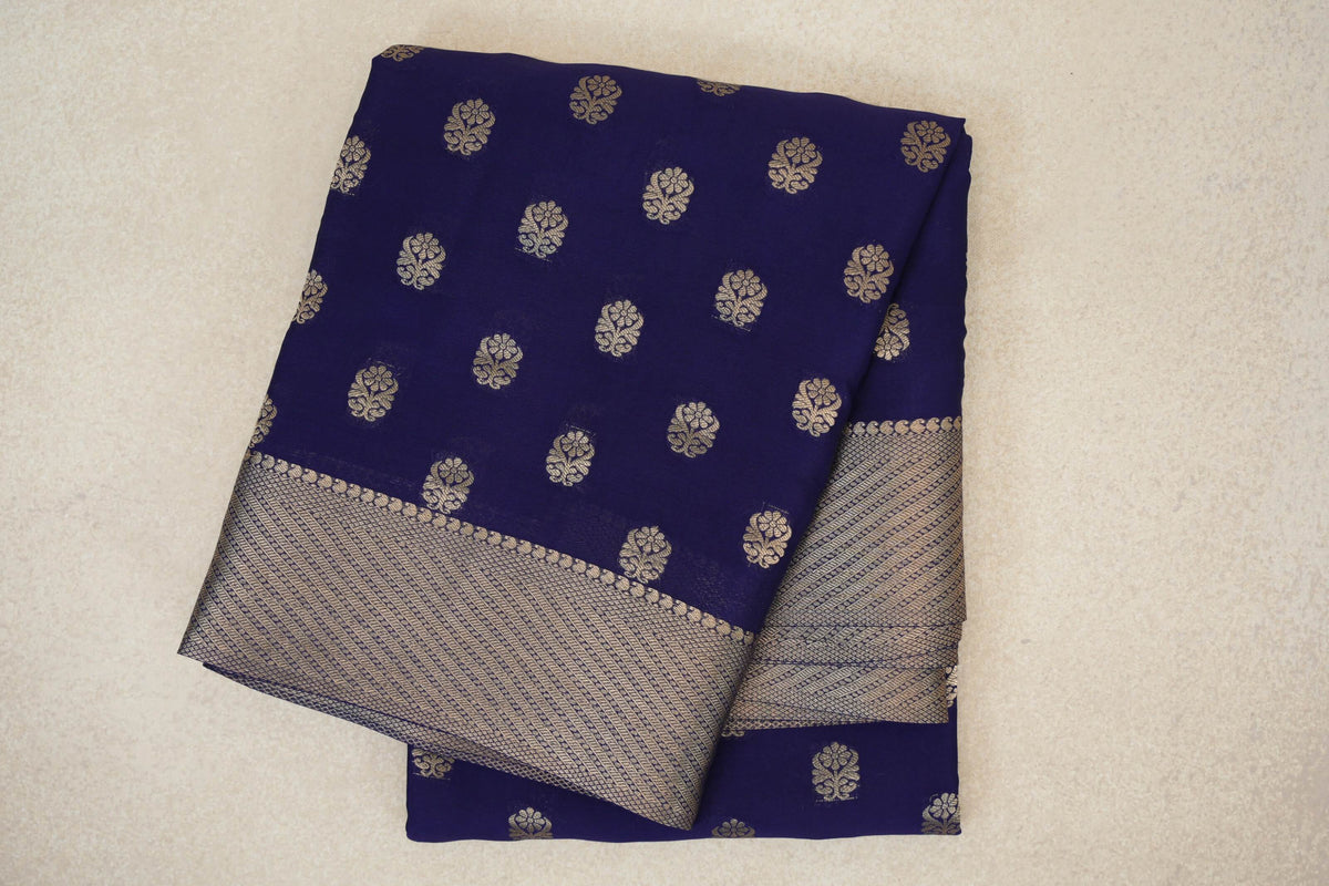 folded Deep Blue Mysore Silk Saree