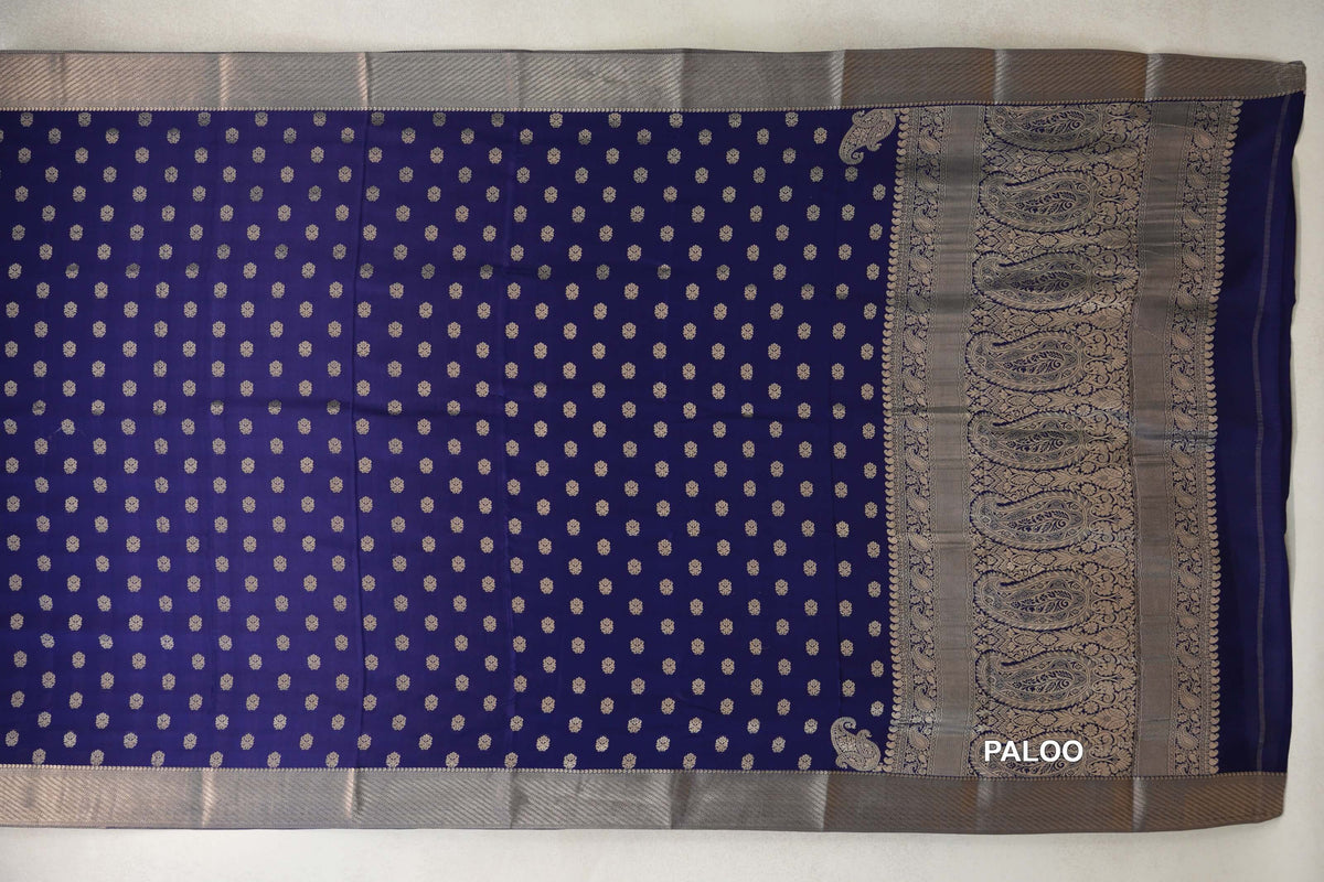 Deep Blue Mysore Silk Saree paloo