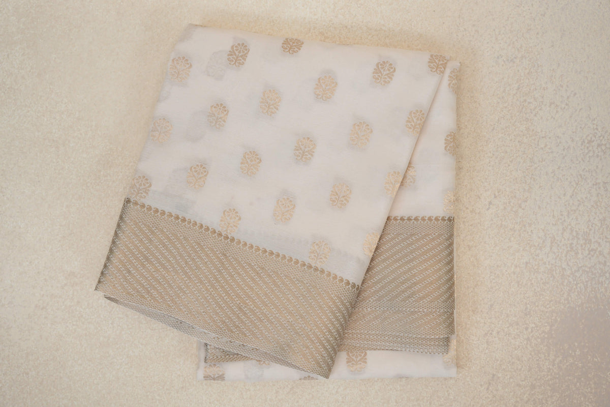 folded Cream Beige Mysore Silk Saree