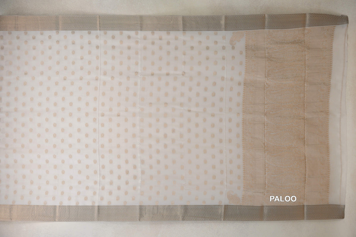Cream Beige Mysore Silk Saree paloo
