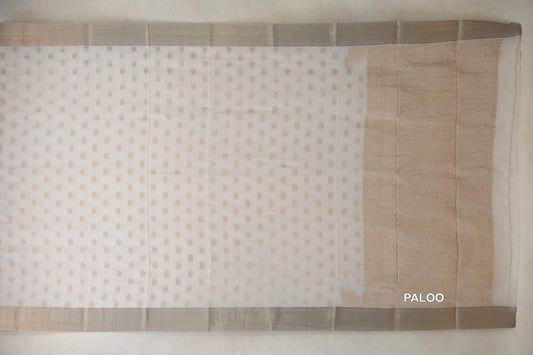 Cream Beige Mysore Silk Saree paloo
