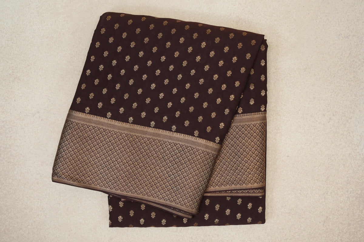 folded Coffee Bean Brown Mysore Silk Saree