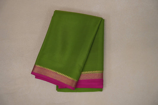 Bright Leaf Green with bright Pink Mysore Silk Saree by Shreenivas Silks PSSR019215