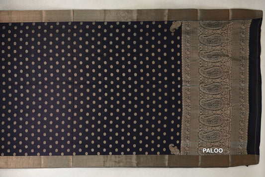 Jet Black Mysore Silk Saree paloo