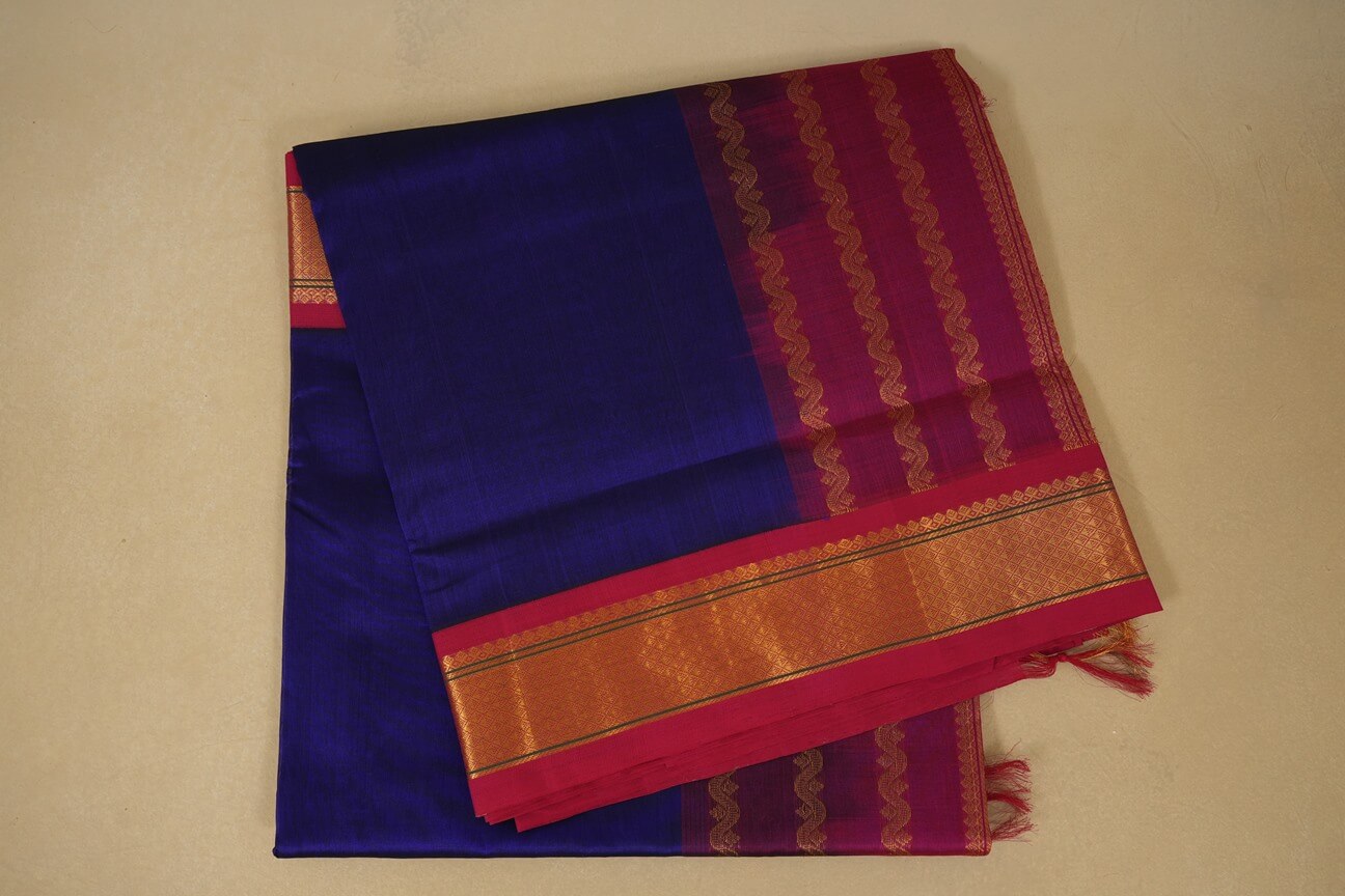 Dark violet with pink Borders Silk Cotton Saree