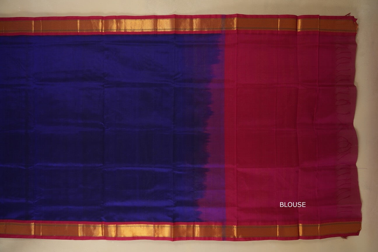 Dark violet with pink Borders Silk Cotton Saree blouse