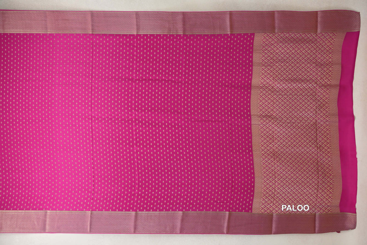 Bright Rani Pink Mysore Silk Saree paloo