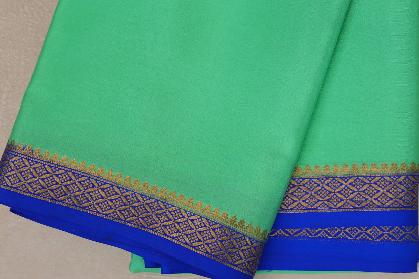 Light Emerald Green with royal blue Mysore Silk Saree by Shreenivas Silks PSSR019217