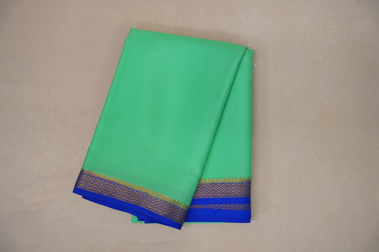 Light Emerald Green with royal blue Mysore Silk Saree by Shreenivas Silks PSSR019217