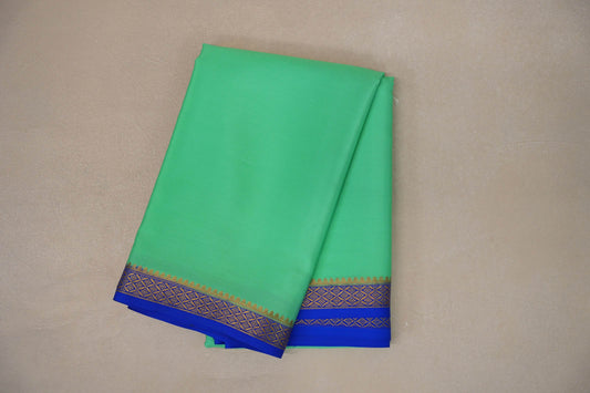 Light Emerald Green with royal blue Mysore Silk Saree by Shreenivas Silks PSSR019217