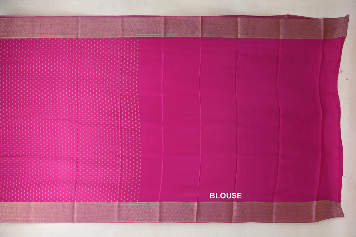 Bright Rani Pink Mysore Silk Saree blouse