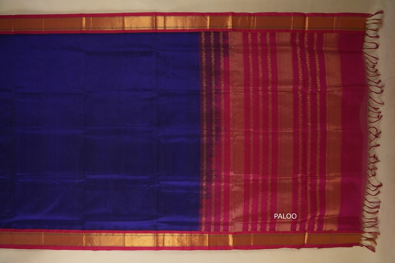 Dark violet with pink Borders Silk Cotton Saree paloo