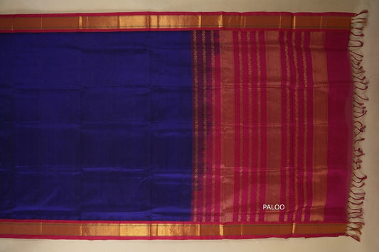 Dark violet with pink Borders Silk Cotton Saree paloo