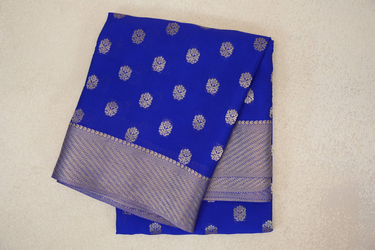 folded Deep Royal Blue Mysore Silk Saree