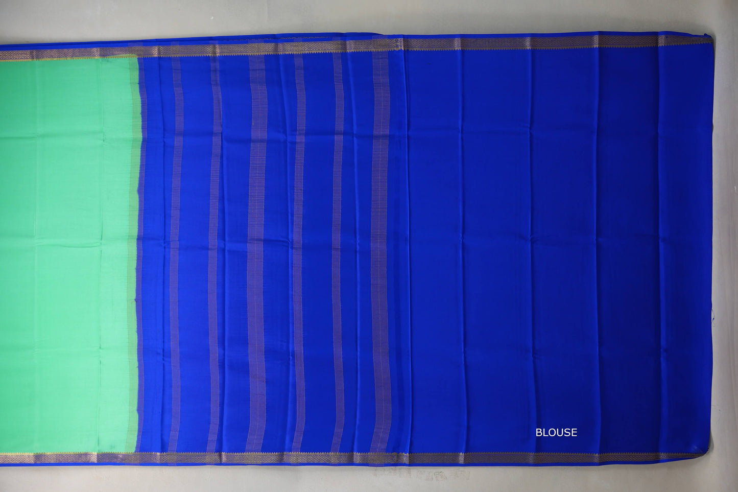 Light Emerald Green with royal blue Mysore Silk Saree by Shreenivas Silks PSSR019217