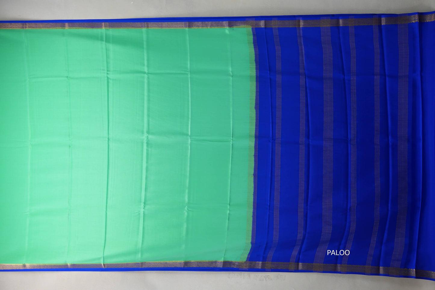 Light Emerald Green with royal blue Mysore Silk Saree by Shreenivas Silks PSSR019217