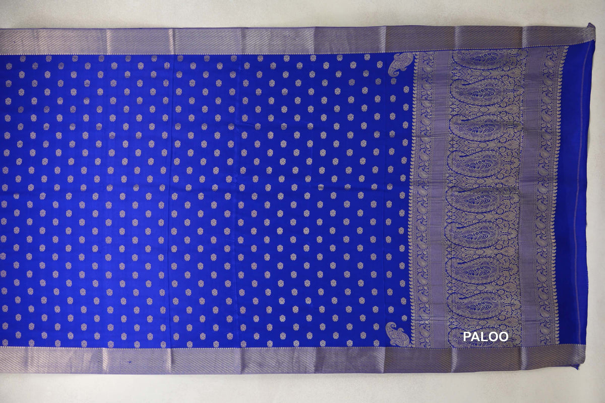 Deep Royal Blue Mysore Silk Saree paloo