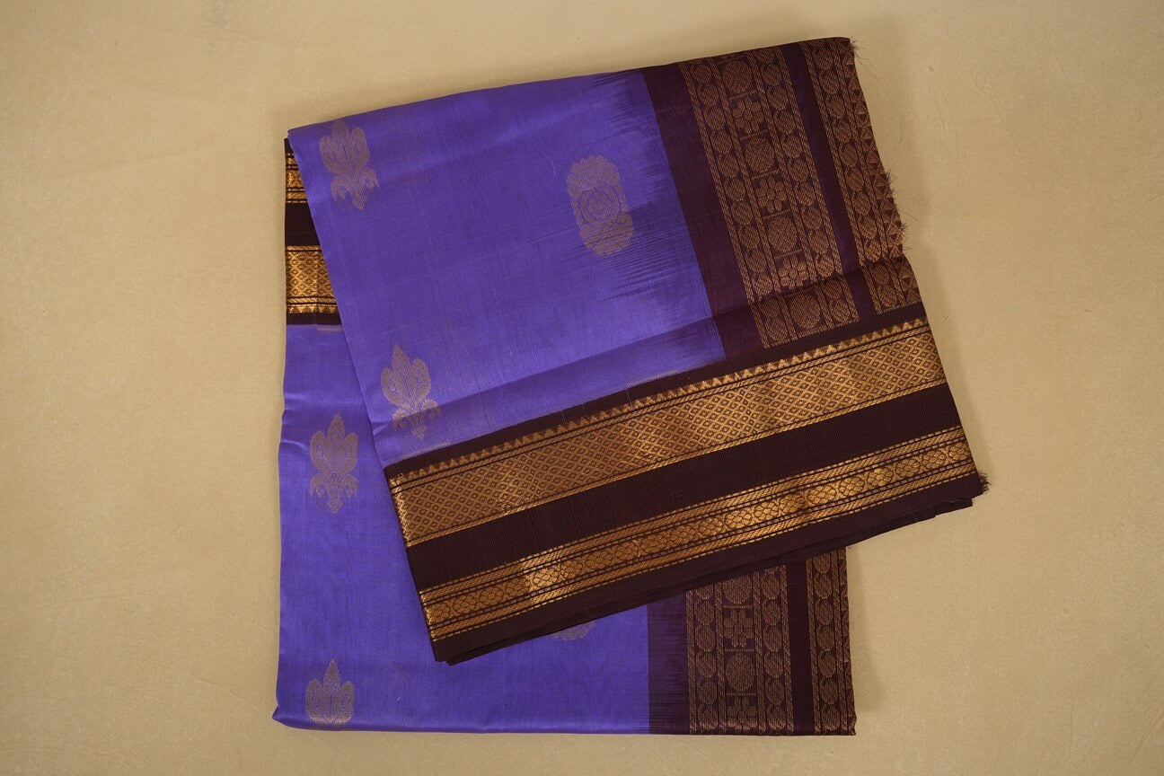 Lavender with deep brown Borders Silk Cotton Saree by Shreenivas Silks
