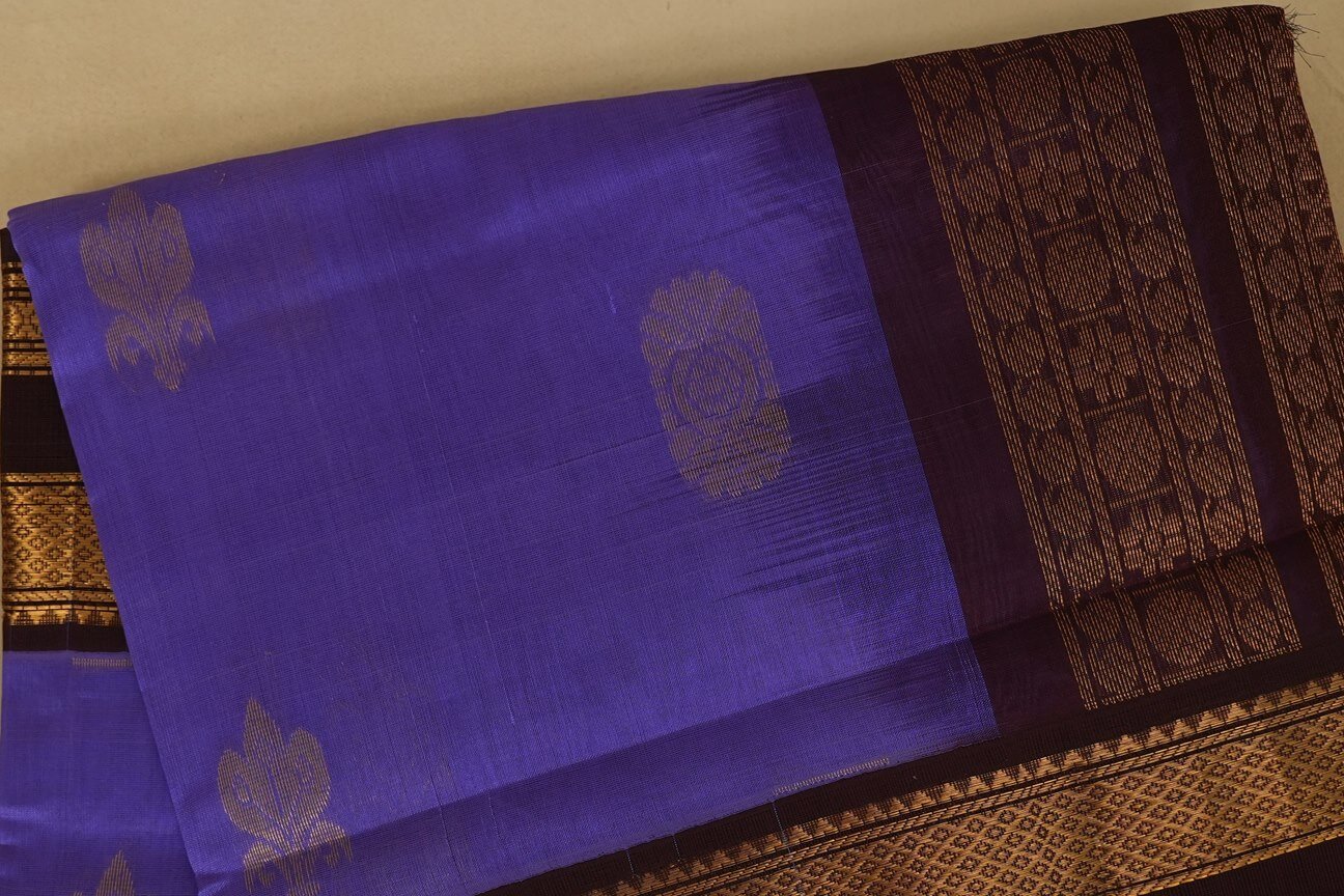 Lavender with deep brown Borders Silk Cotton Saree by Shreenivas Silks PSSR018178 - Parisera