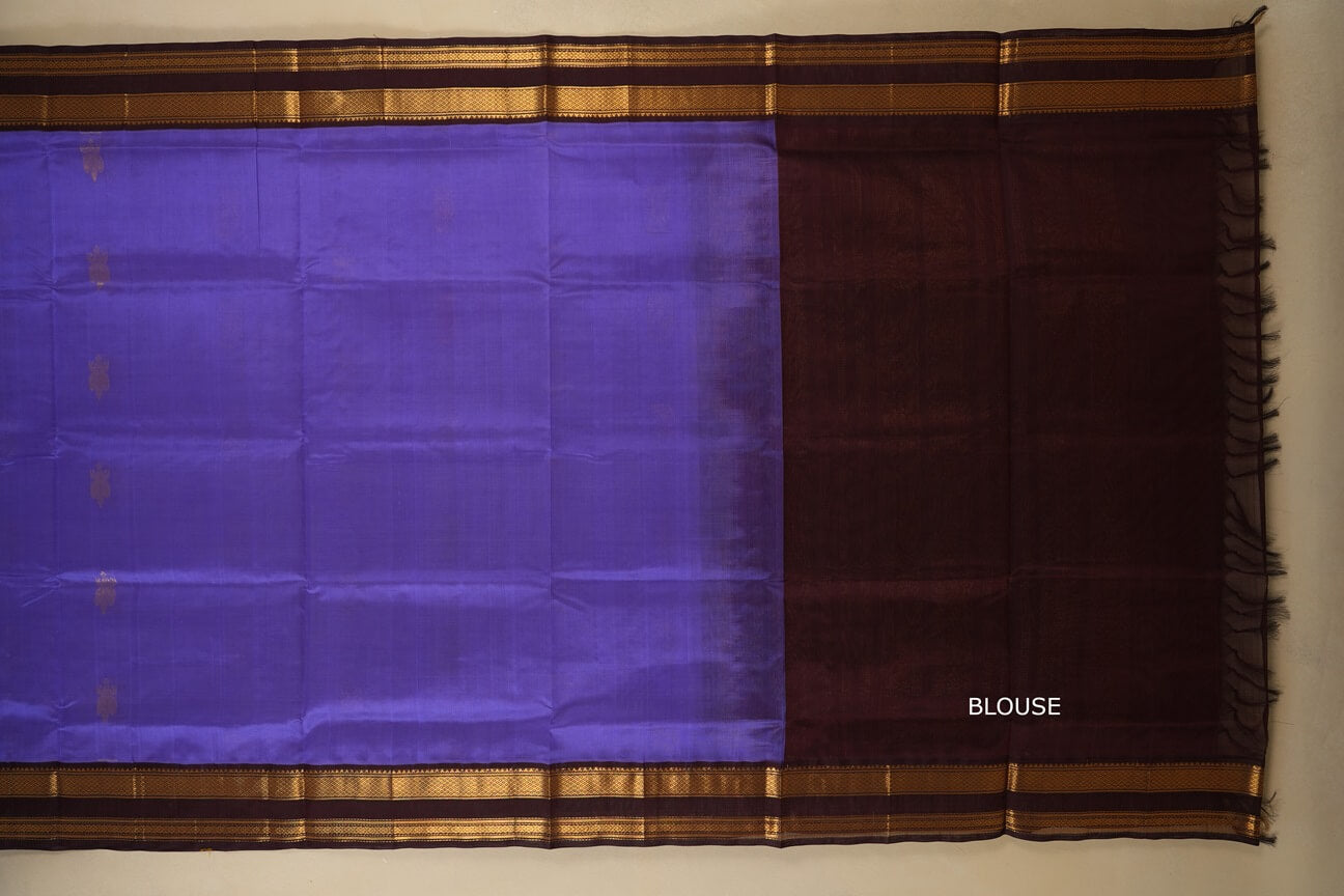 Lavender with deep brown Borders Silk Cotton Saree by Shreenivas Silks blouse