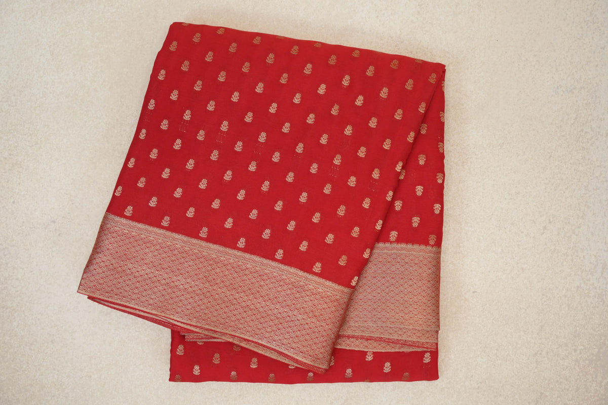 folded Tomato Red Mysore Silk Saree