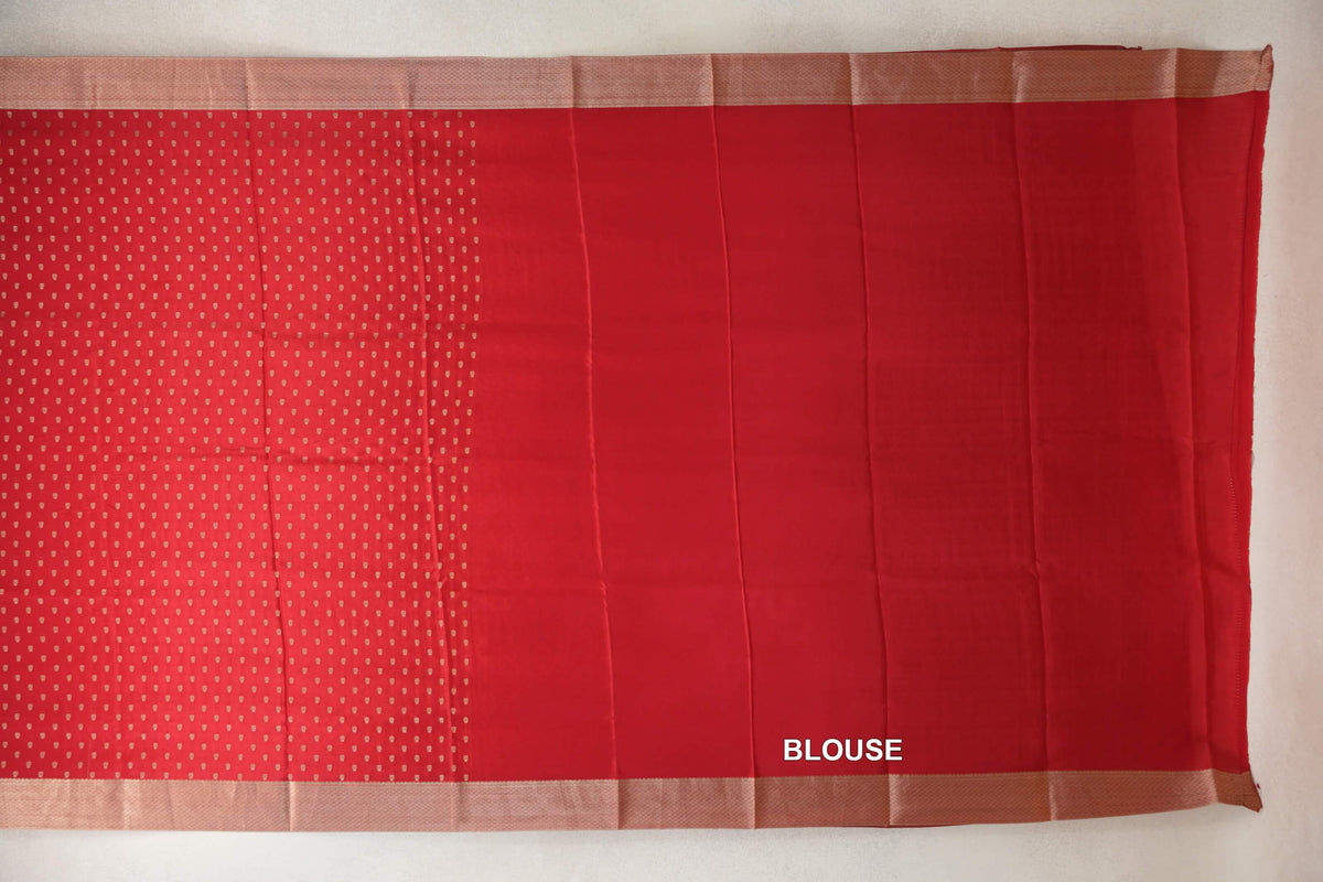 Tomato Red Mysore Silk Saree blouse