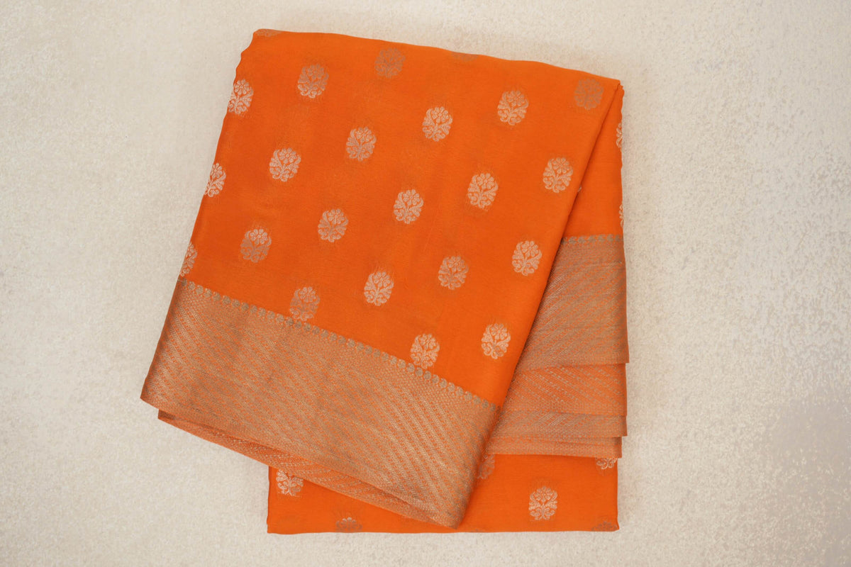 folded Bright Orange Mysore Silk Saree