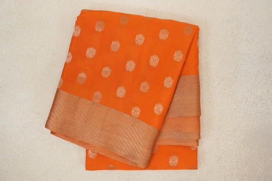 folded Bright Orange Mysore Silk Saree