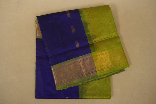 Blue with apple green Borders Silk Cotton Saree