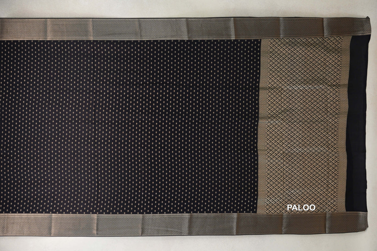 Jet Black Mysore Silk Saree  paloo