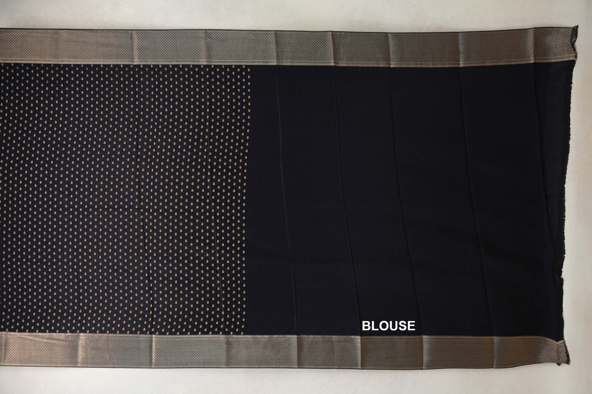 Jet Black Mysore Silk Saree  blouse