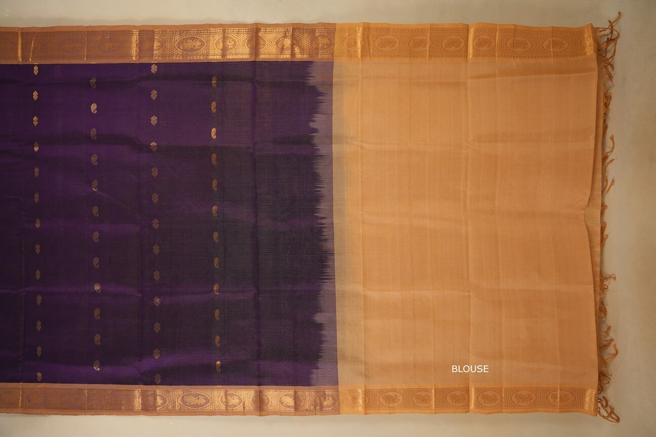 Purple with sandal Borders Silk Cotton Saree blouse