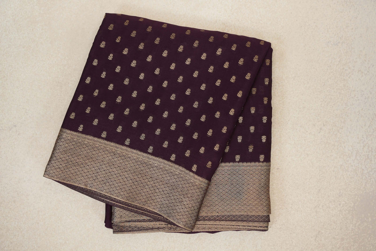 folded Deep Plum Purple Mysore Silk Saree 