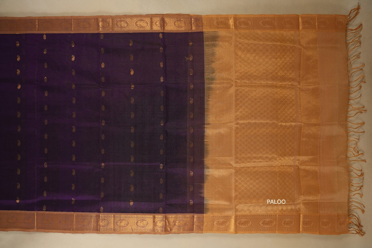 Purple with sandal Borders Silk Cotton Saree paloo