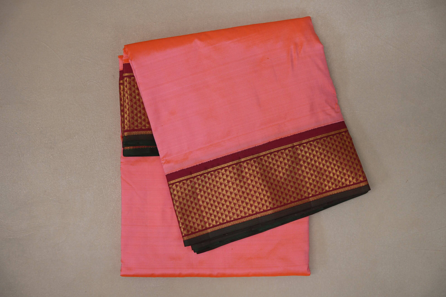 Orangish Pink Ten Yards Silk Saree by Shreenivas Silks PSSR019223