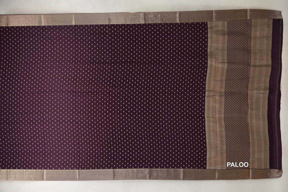 Deep Plum Purple Mysore Silk Saree  paloo