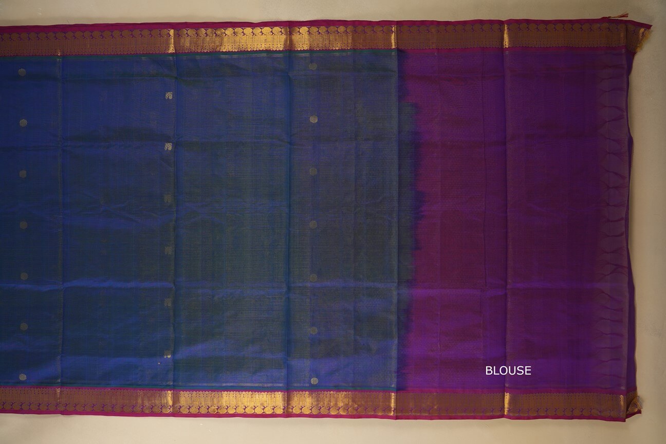 Peacock Blue with dark pink Borders Silk Cotton Saree  blouse