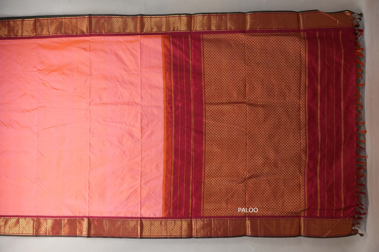 Orangish Pink Ten Yards Silk Saree by Shreenivas Silks PSSR019223