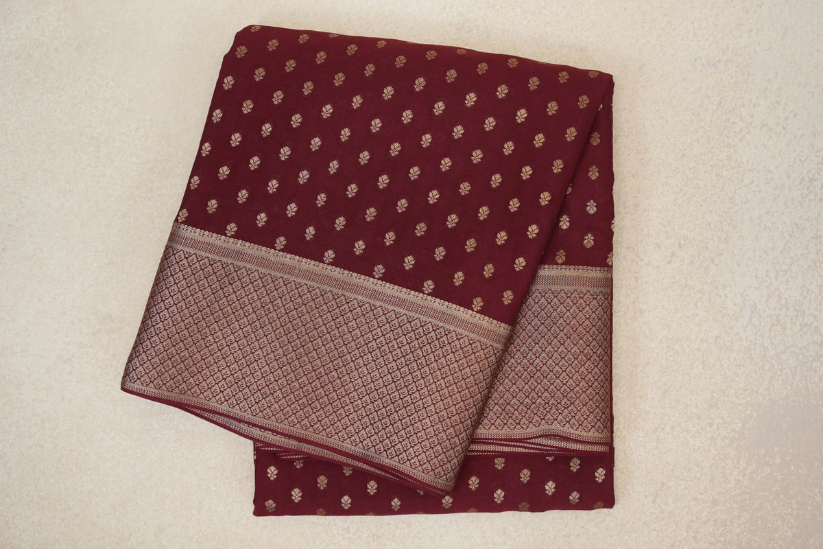 folded Deep Maroon Mysore Silk Saree 