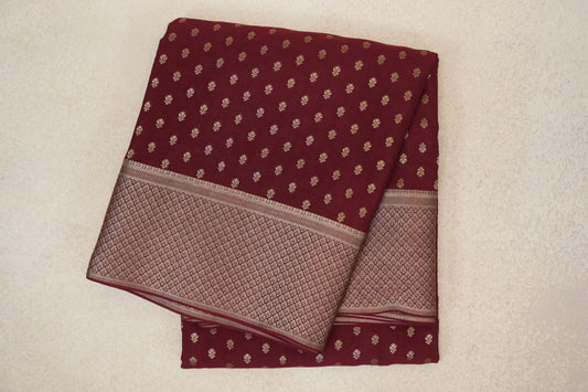 folded Deep Maroon Mysore Silk Saree 