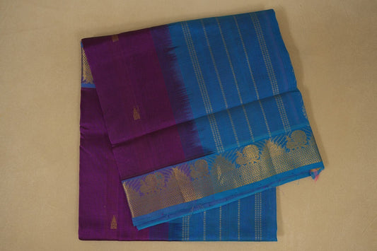Magenta with Sky Blue Borders Silk Cotton Saree 