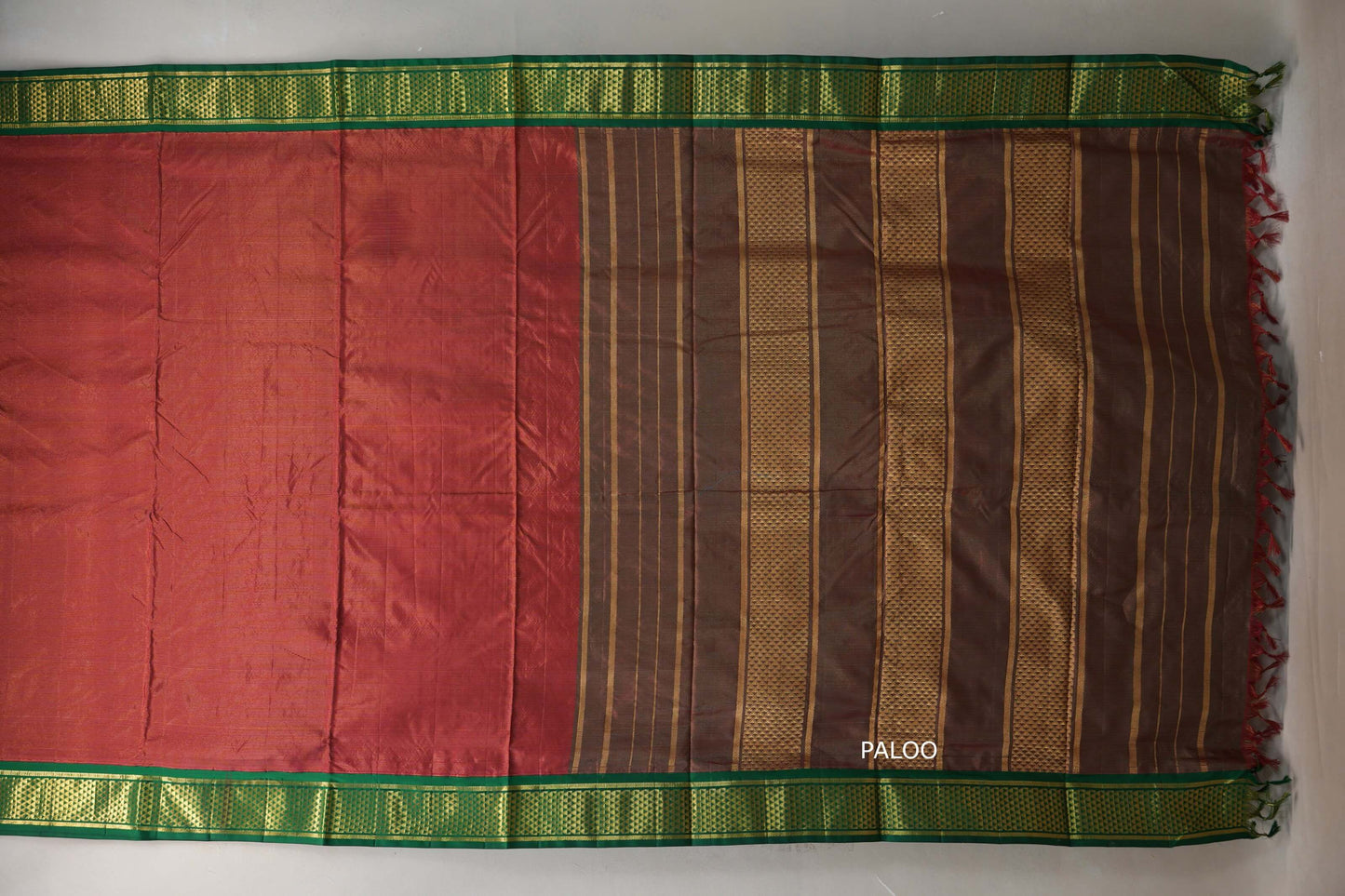 Reddish Maroon with deep green Ten Yards Silk Saree by Shreenivas Silks PSSR019224