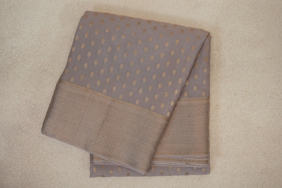 folded Dark Beige Mysore Silk Saree