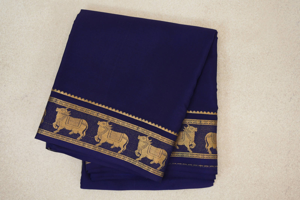 folded Deep Blue Mysore Silk Saree