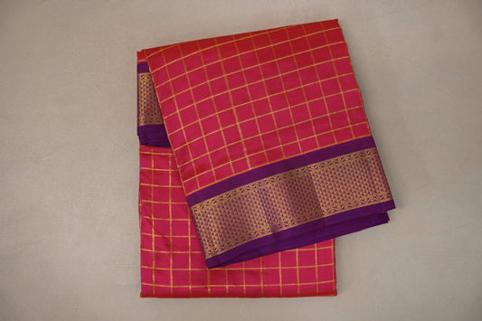 Bright Orangish Pink with deep purple Ten Yards Silk Saree by Shreenivas Silks PSSR019229