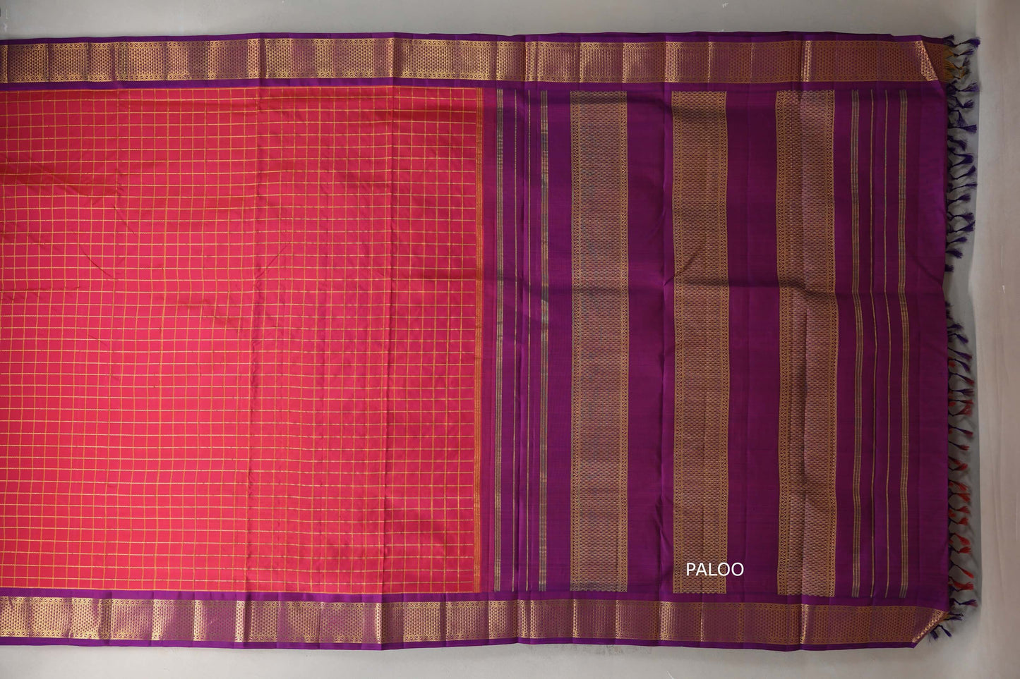 Bright Orangish Pink with deep purple Ten Yards Silk Saree by Shreenivas Silks PSSR019229