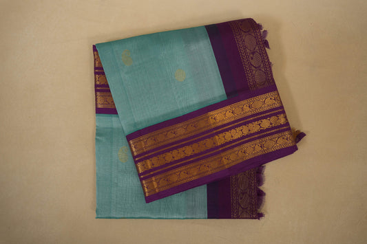Sky Blue with Magenta Borders Silk Cotton Saree