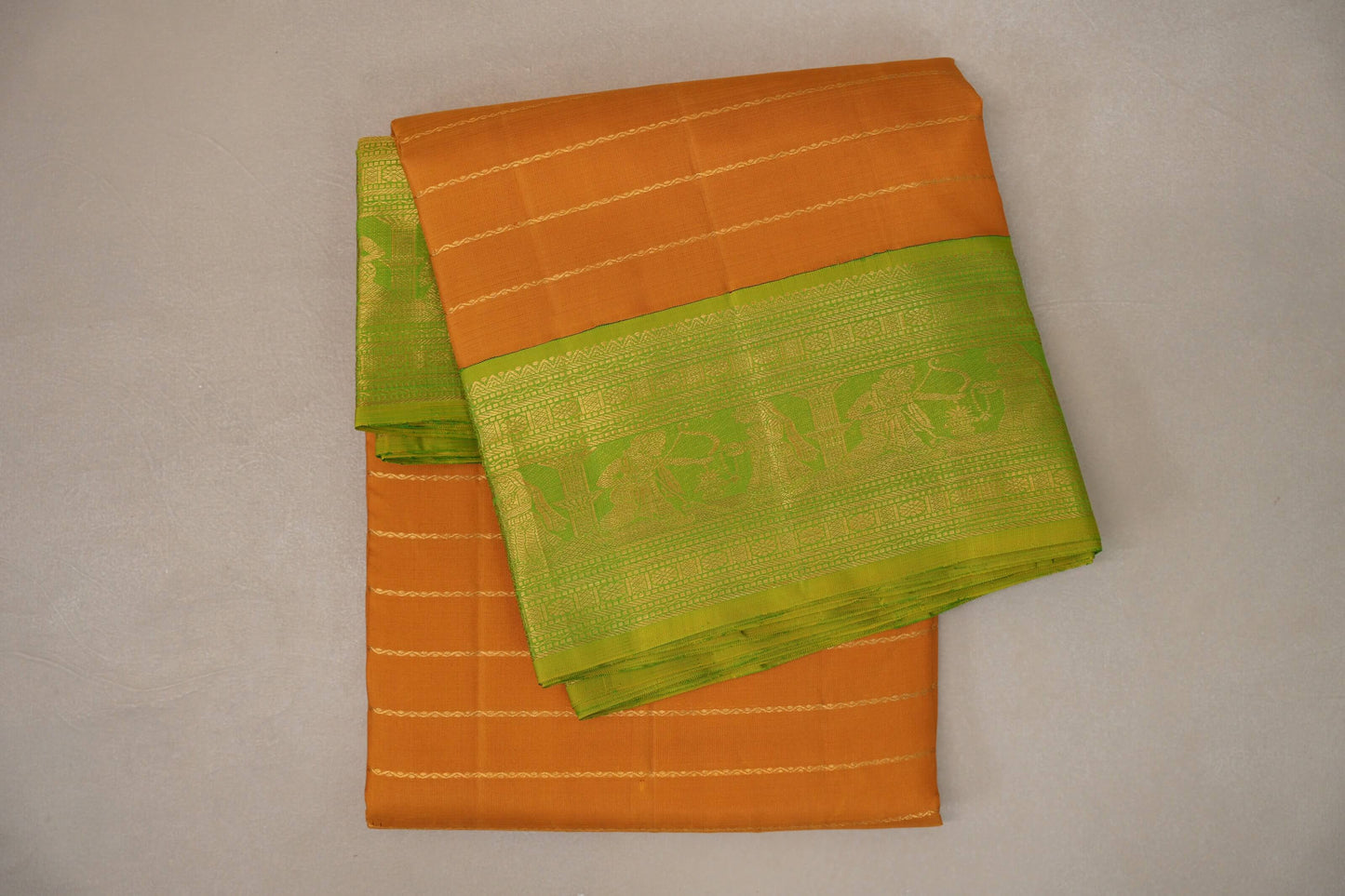 Mango Yellow with bright leaf green Ten Yards Silk Saree by Shreenivas Silks PSSR019230